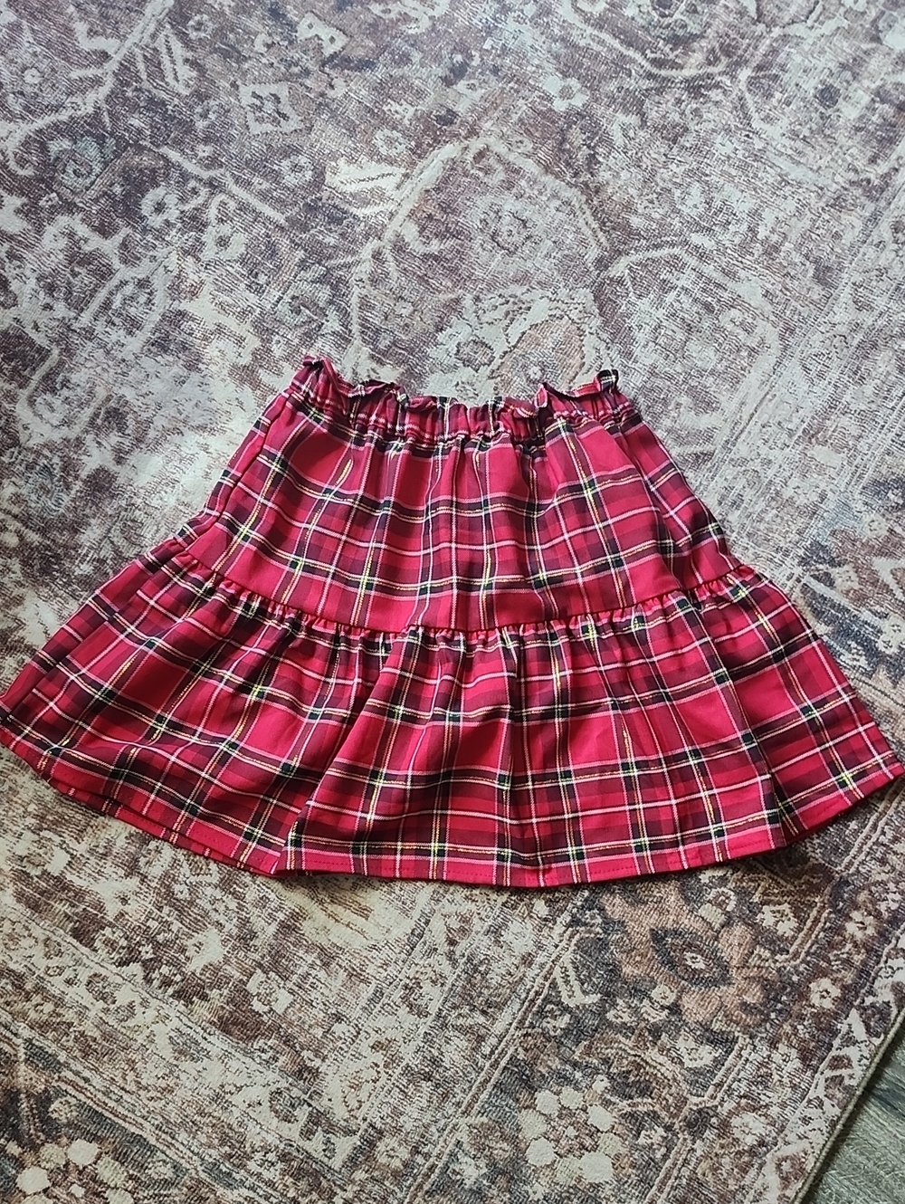 H&M Red Plaid Tiered Skater Skirt Girls 6-8y
